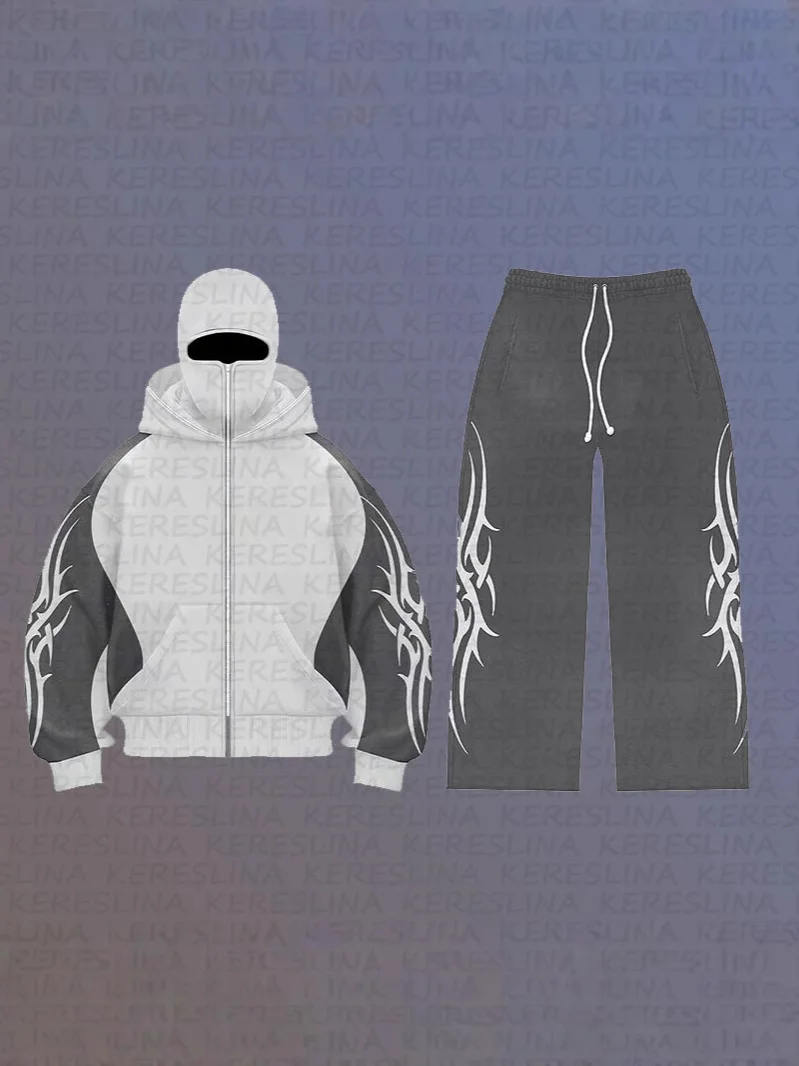 Athvotar Athvotar Street Color Double Hat Design Letter Hooded Cardigan Autumn And Winter Loose Y2K Sweater Set