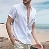 Gioiacombo™ Camicia a maniche corte in lino con colletto alla coreana estivo da uomo