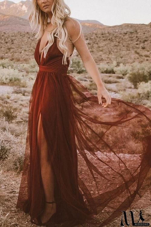 MidiSono - V Neck Backless Maxi Dress