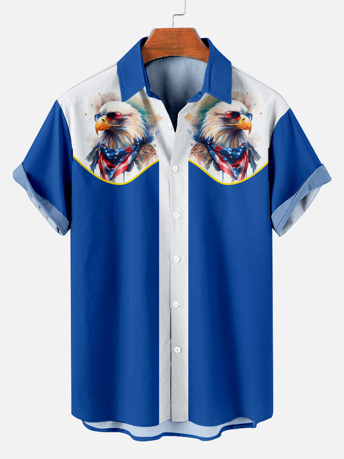 Retro Independence Day Eagle Contrast Short Sleeve Shirt PLUSCLOTHESMAN