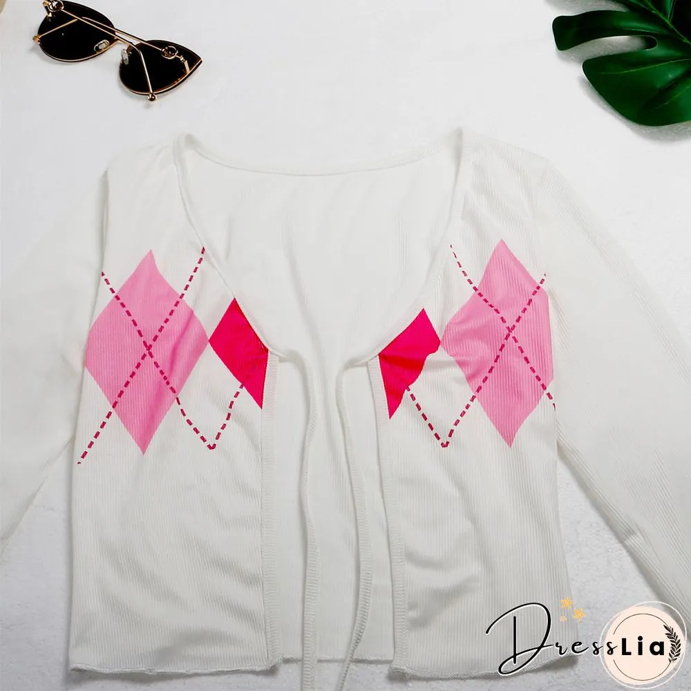 Lace Up Long Sleeve Crop Top Mini Skirt 2 Piece Set