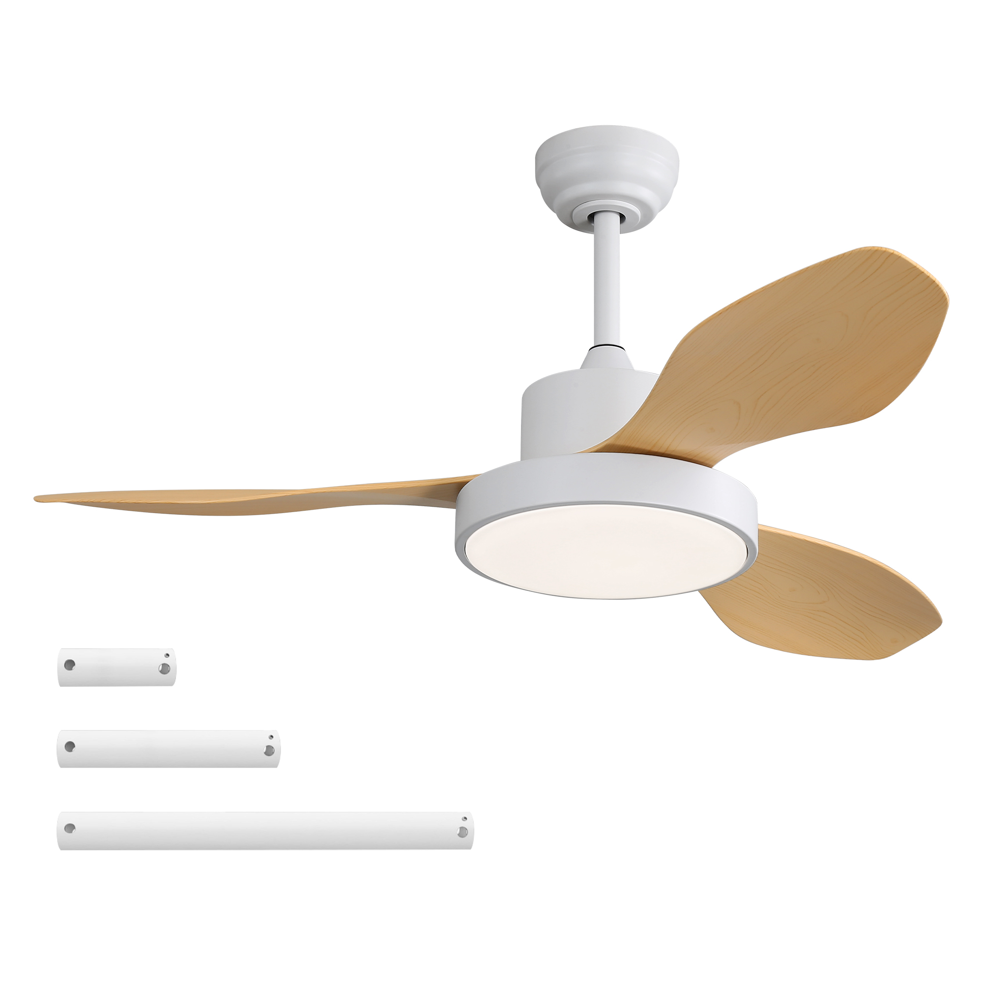 47 inch Ceiling Fan with Lights and Remote, White with Wood Grain Blades, Modern Farmhouse Ceiling Fan with Dimmable LED, 6-Speed Quiet Reversible DC Motor