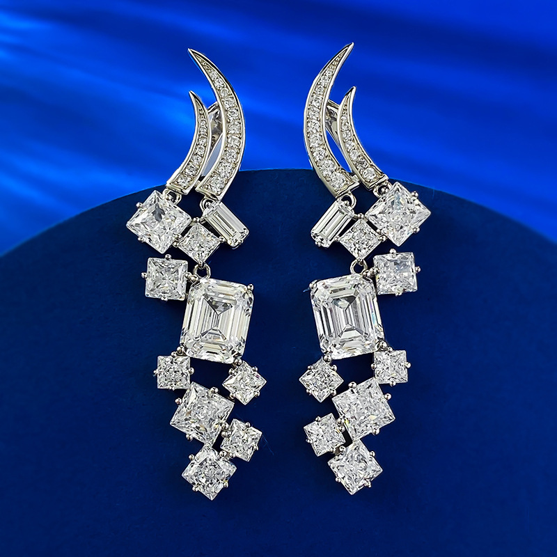 MIKAMU Fashion Evening 8*10mm Square White Diamond Luxury Earrings - S925 Silver
