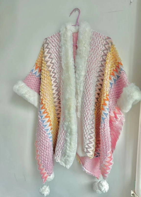 Women’s Minimalist Classic Style Color Block Knit Patchwork Shawl