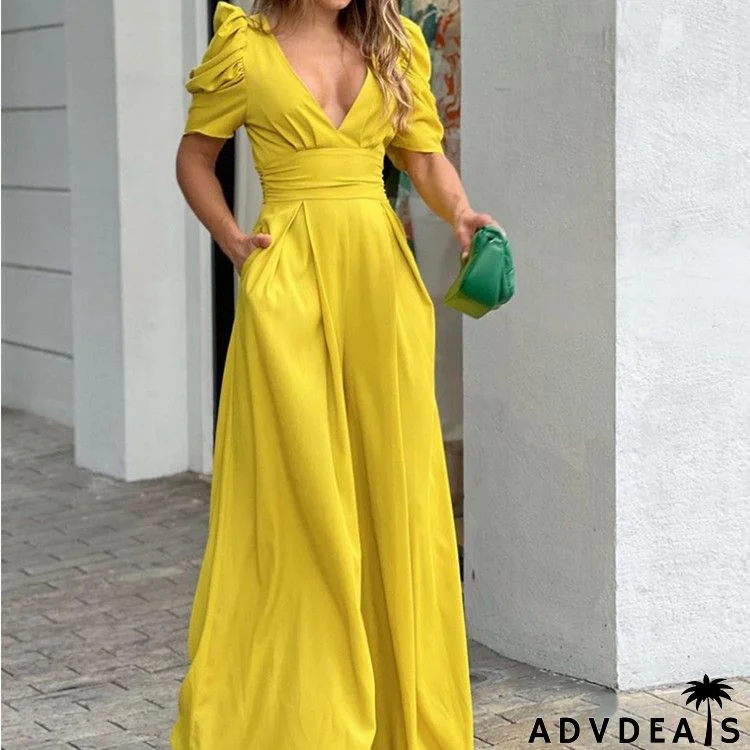 Women Fashion Elegant Casual Loose Wide Leg Jumpsuit