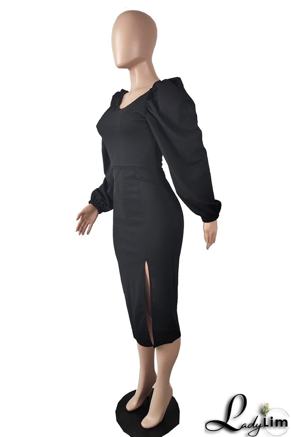 Sky Blue Fashion Solid High Opening Square Collar Pencil Skirt Dresses