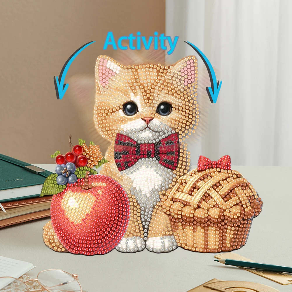 2D Flat Cat DIY Shaking Head Cat Food Diamond Painting Desktop Decorations