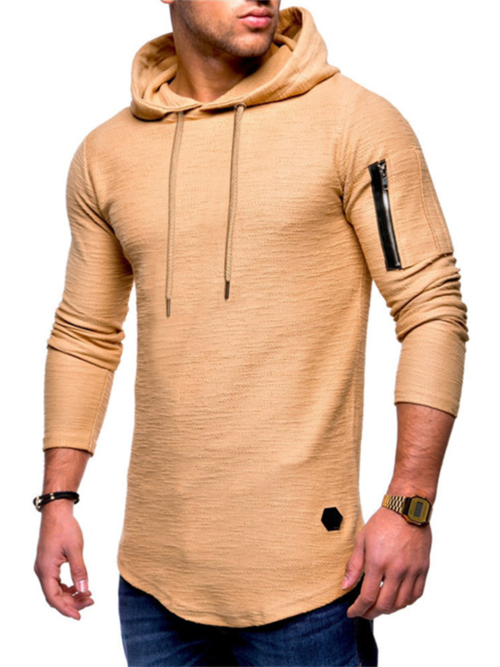 Slim Round Neck Long-sleeved T-shirt Men's Arm Zipper Personalized Commuter Wind Casual Bottoming Shirt T-shirt Men