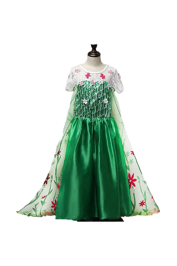 Halloween Short Sleeve Graceful Maxi Dress Girl Frozen Elsa Costume-elleschic