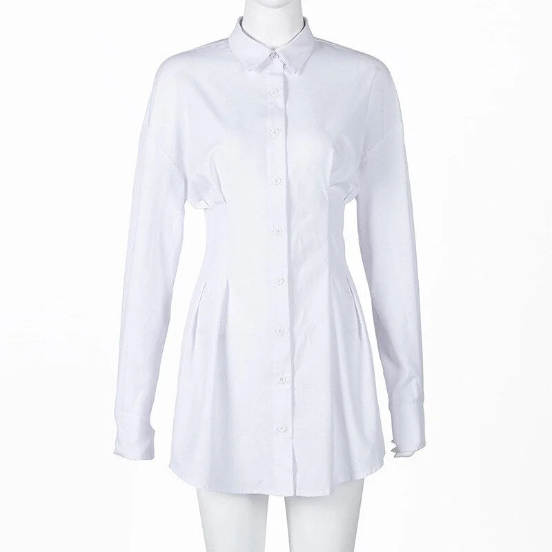 Mini Shirt DressSummer Autumn Women Long Sleeve bodycon dress Button V Neck Three Quarter Sleeve Waist Collection Blouses Dress