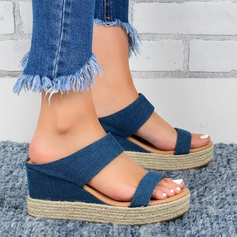 2020 SHENGY Wedges Sandals Women Summer Casual Patform Buckle Starp Sandals Hemp Bottom Peep Toe Beach Sandals Ladies High Heels