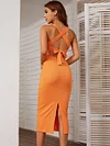 Sexy Sleeveless Skinny Back Cross Tied Backless Solid Color U-Neck Midi Dresses