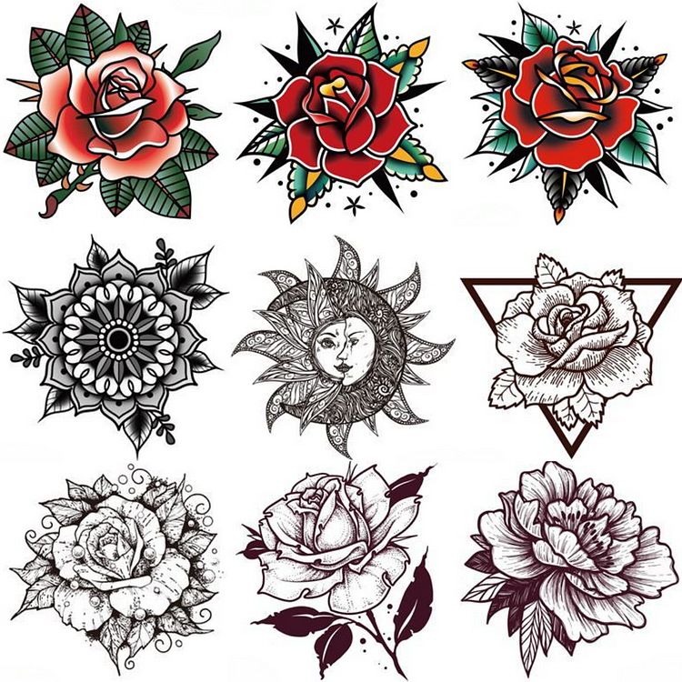 9 Sheets Small Hand Back Rose Waterproof Temporary Tattoo