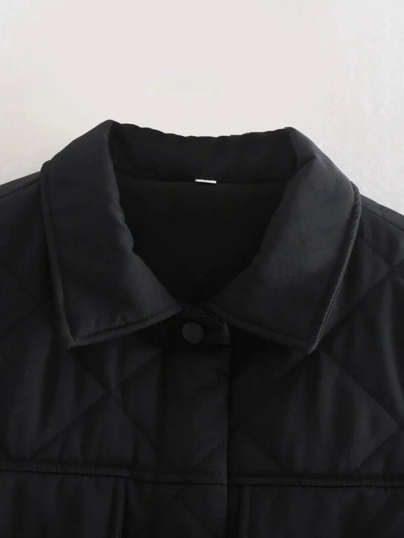 Stylish Chic Black Pocekts Quilting Cropped Vests Women 2021 Fashion Side Buttons Tie Turn-down Collar Waistcoat