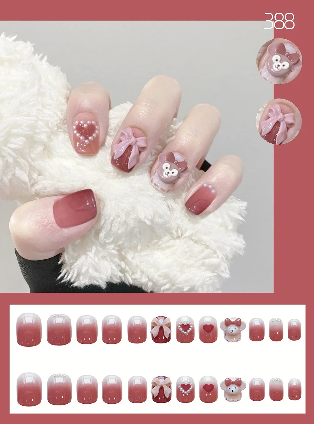 Nail Art Fake Nail Tips False Press on Nails with Glue Stick Designs Clear Display Short Set Full Cover Polka Dot Bow Manicure