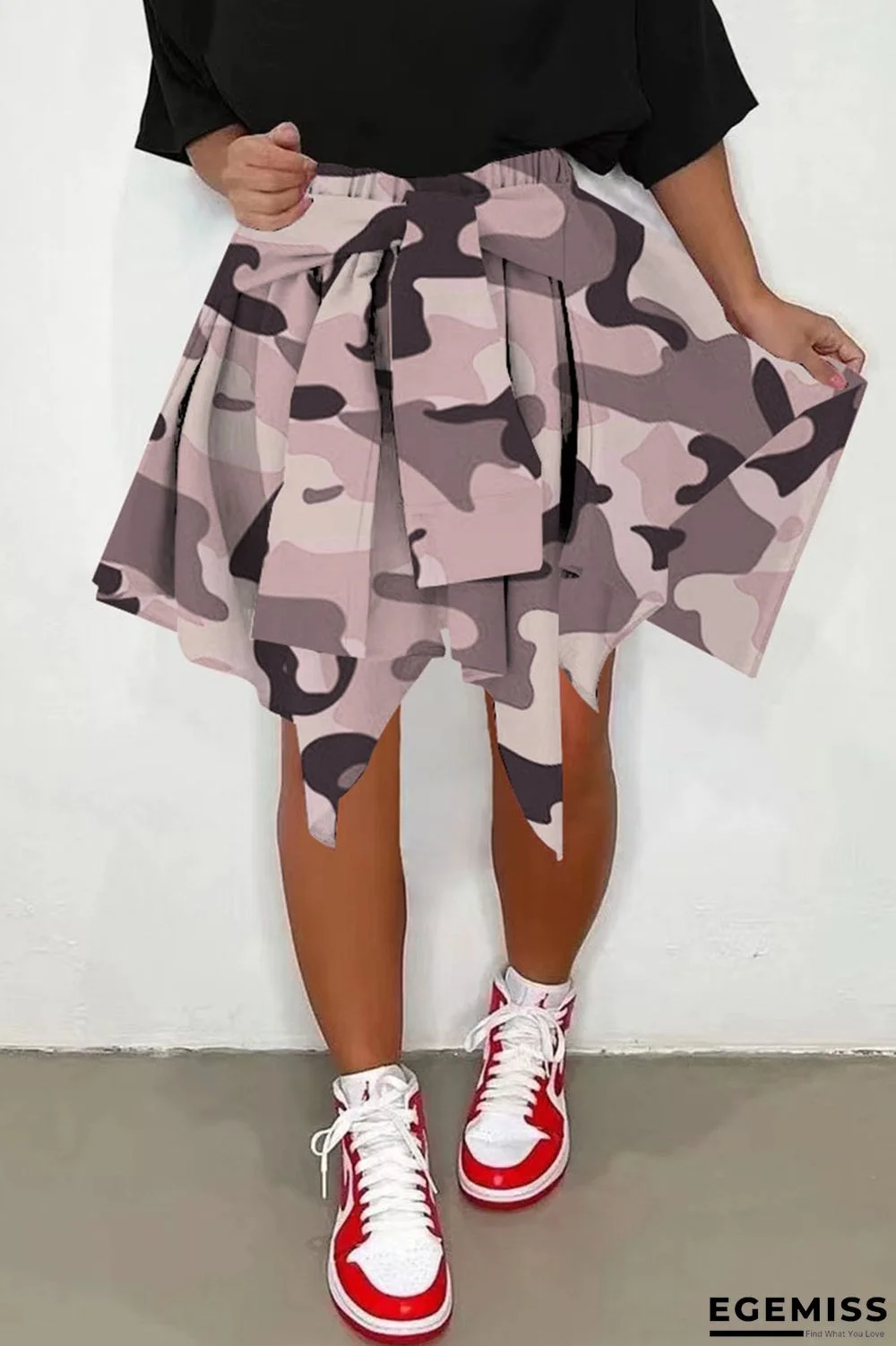 Pink Casual Street Print Camouflage Print Asymmetrical High Waist Type A Full Print Bottoms | EGEMISS