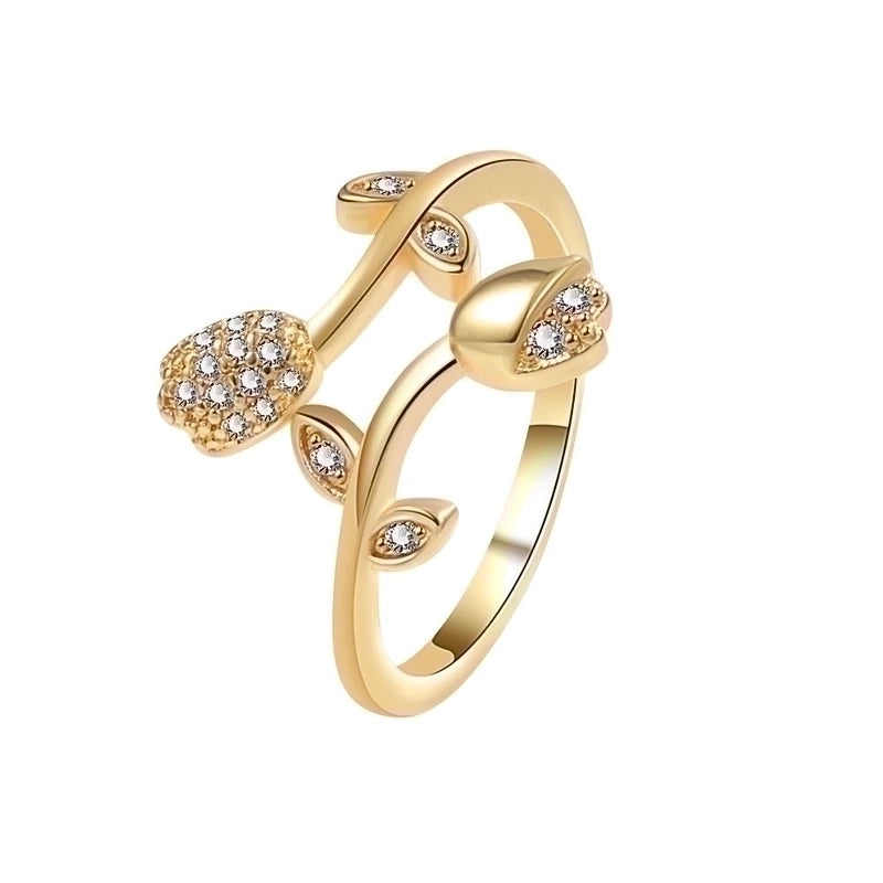IG Style Sweet Flower Copper Inlay 14K Gold Plated Zircon Open Rings
