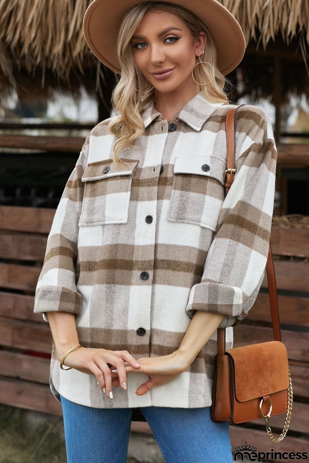 Womens Khaki Plaid Shacket