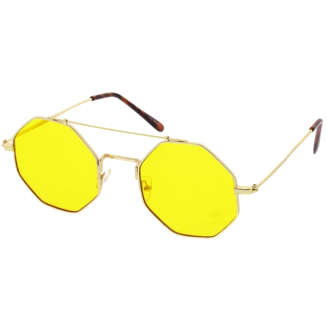 Modern Octagon glasses With Crossbar Colored Flat Lens And Ultra Slim Arms 52mm