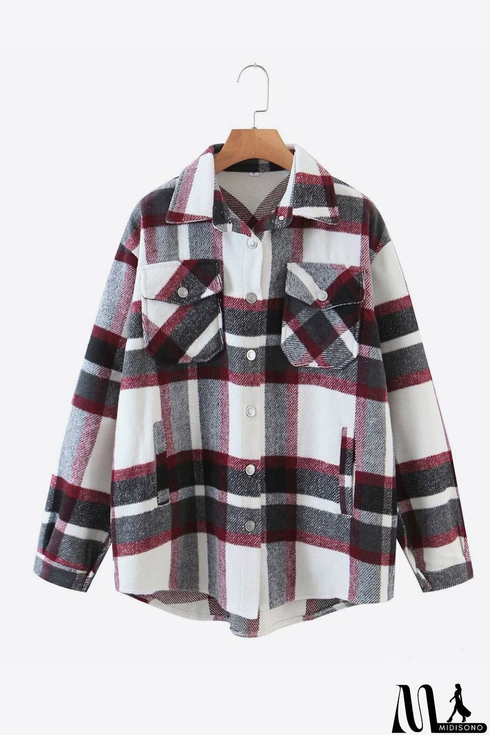 MidiSono - Plaid Dropped Shoulder Shirt Jacket