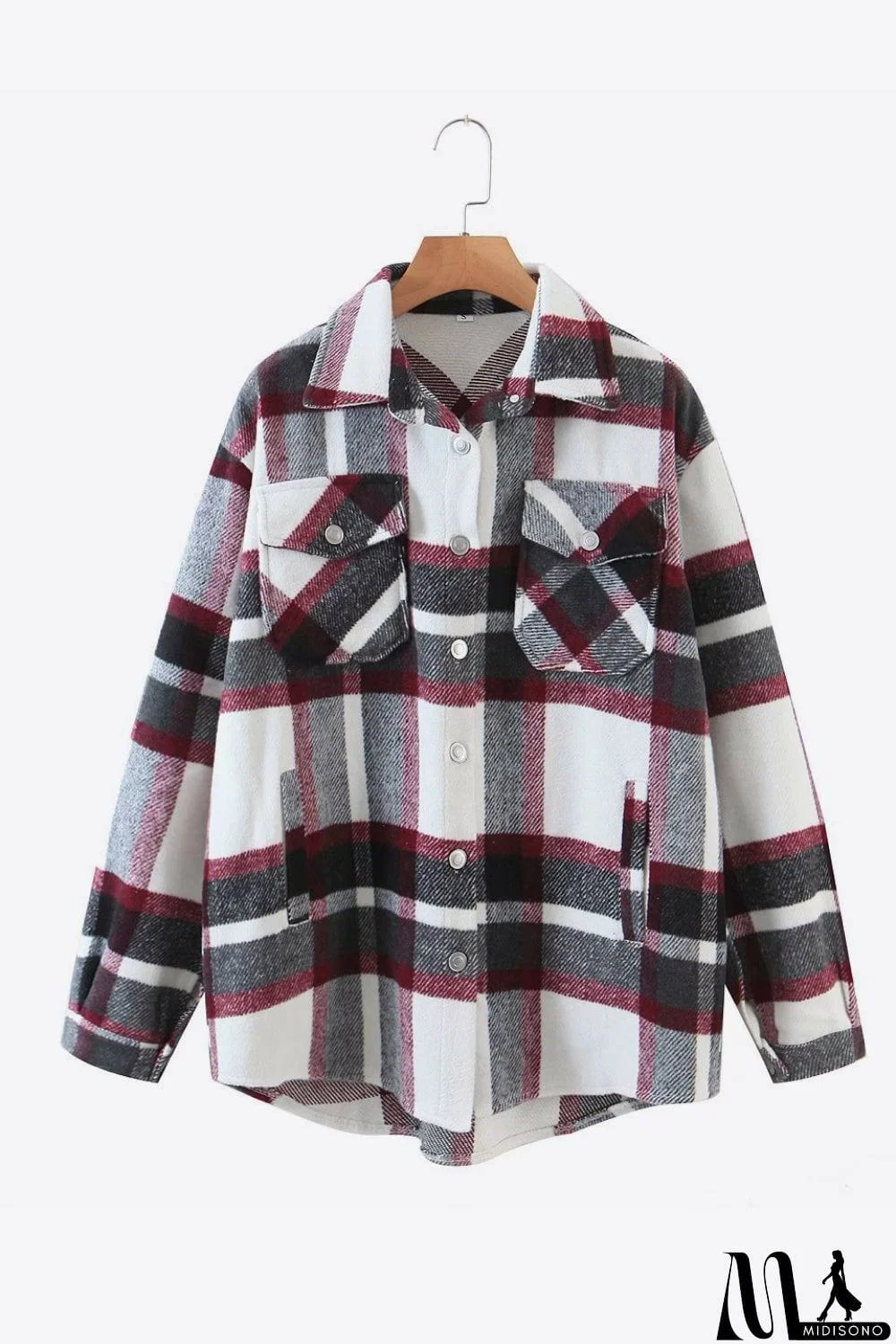 MidiSono - Plaid Dropped Shoulder Shirt Jacket