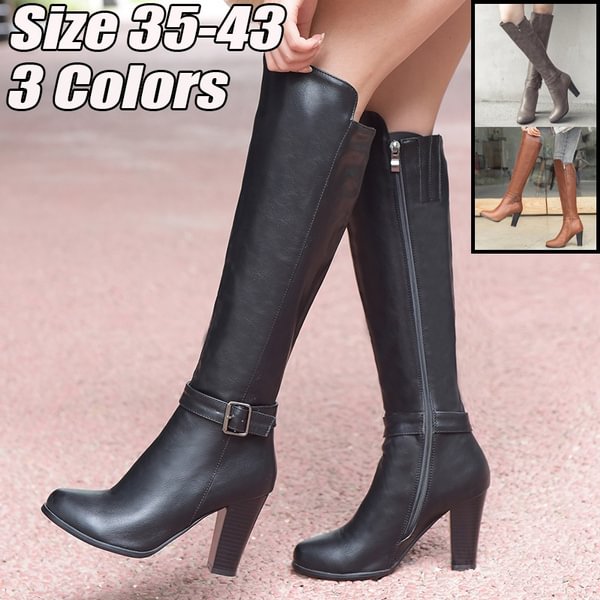 2022 fashion high heels women knee high boots pu leather office ladies dress shoes spring autumn boots woman big size 34-43 - Shop Trendy Women's Clothing | LoverChic