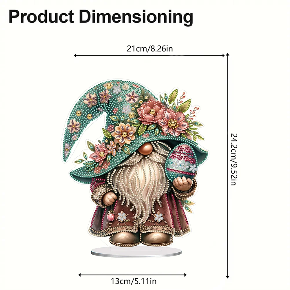 DIY Easter Egg Gnome Single-Sided Acrylic Diamond Painting Tabletop Ornament for Home Office Desktop Decor