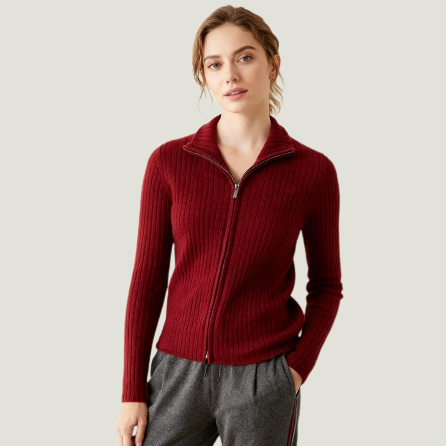 Turtleneck Lightweight Cashmere Cardigan With Zipper Closure Slim fit REAL SILK LIFE