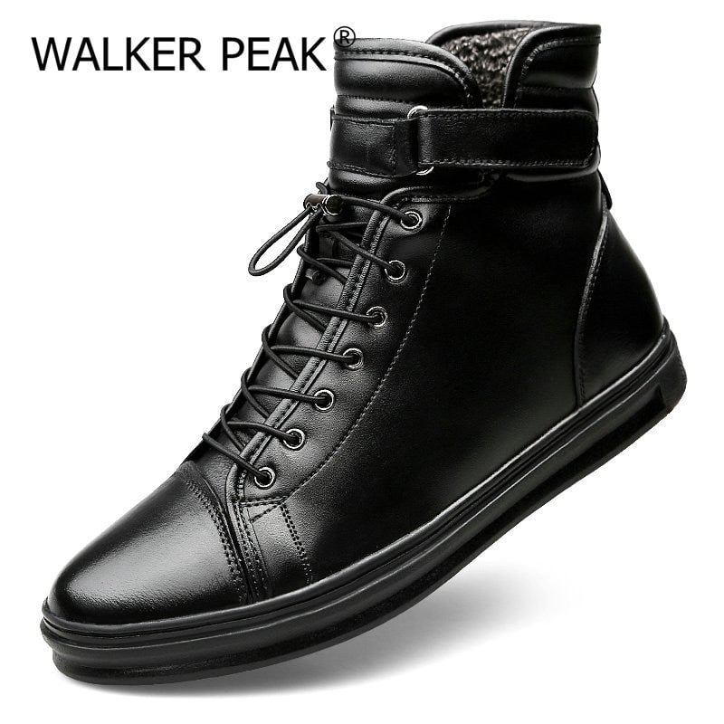 Big Size 38-48 Mens Casual Shoes Genuine Leather High Top Winter Shoes Lace Up Ankle Boots Winter Shoes for Men Warm Footwear