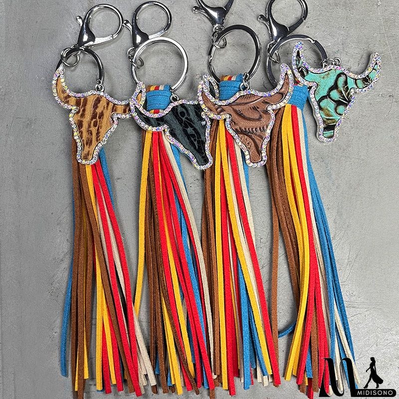 MidiSono - Rhinestone Bull Keychain with Tassel