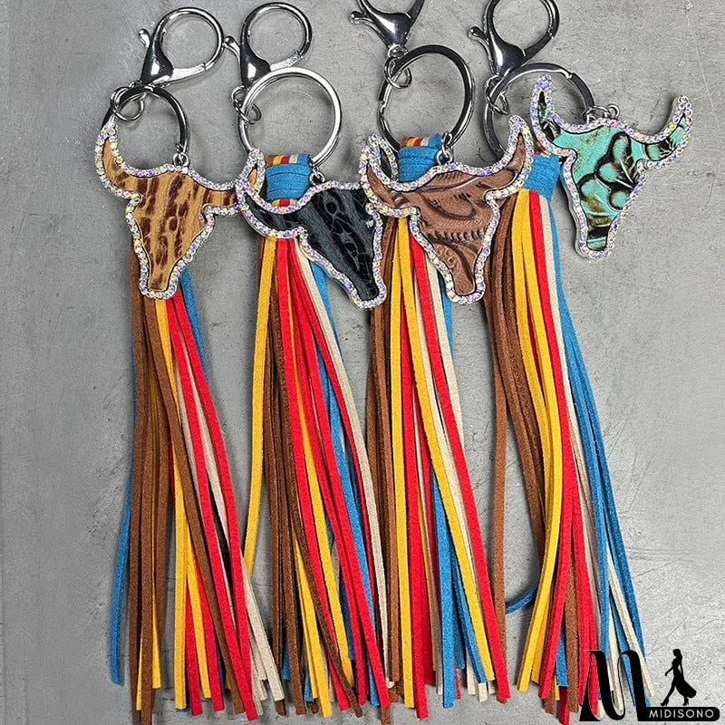 MidiSono - Rhinestone Bull Keychain with Tassel