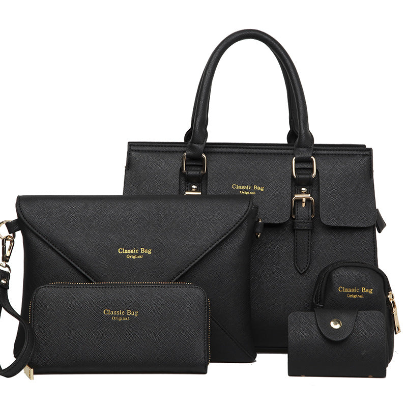 Women Classic PU Leather Crossbody Handbags Tote Wallet 5PCS Set
