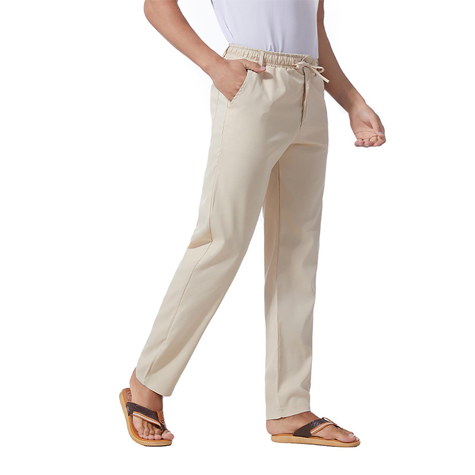 Men's Overalls Drawstring, Casual Pants, Hiking Pants, Cotton Twill, Straight-fit, Modern Stretch, Drawstring Trousers Pants