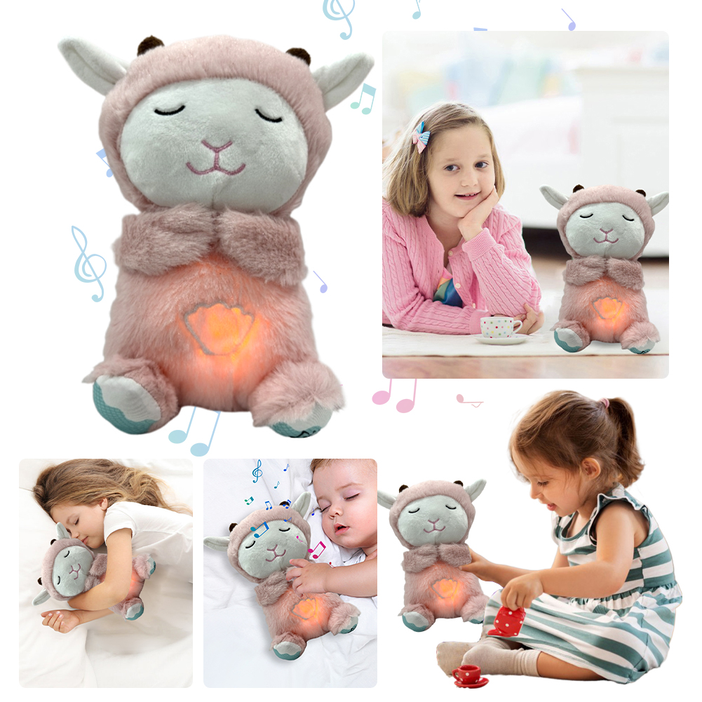 Little Lamb Musical Baby Toy with Music Lights Rhythmic Breathing Motion (Pink)