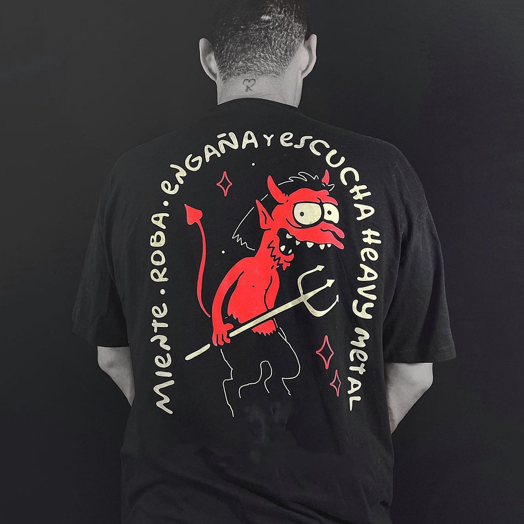 UPRANDY Fashion devil letter print loose regular T-shirt -  UPRANDY