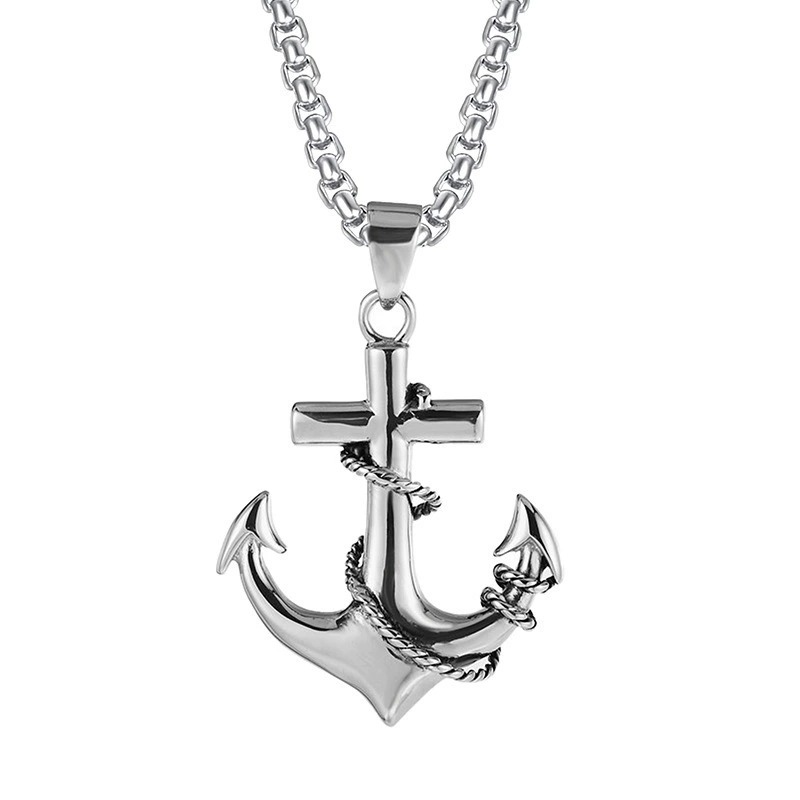 thesupersurf Stainless Steel Viking Anchor Arrowhead Pendant Necklace with Norse Symbol Design for Men 