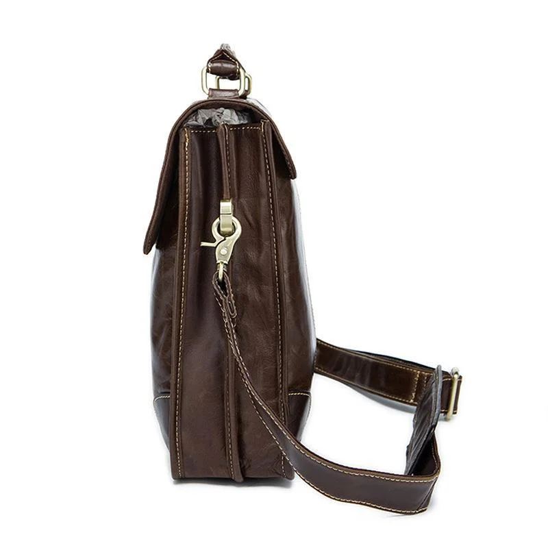 Business Leather Shoulder Bag Large-Capacity Casual 14-Inch Computer Handbag