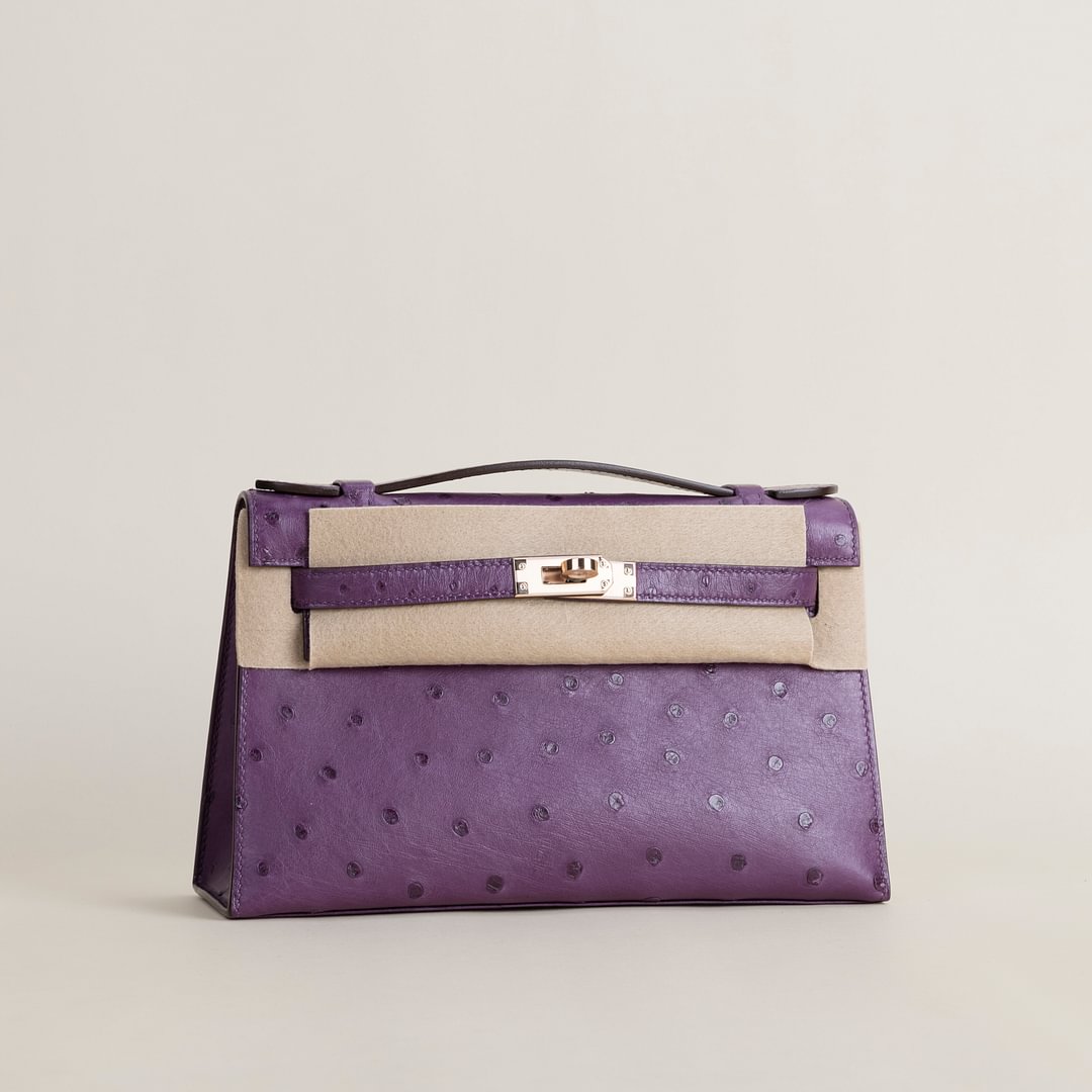 Kelly pochette Ostrich  P9 Anemone  GHW