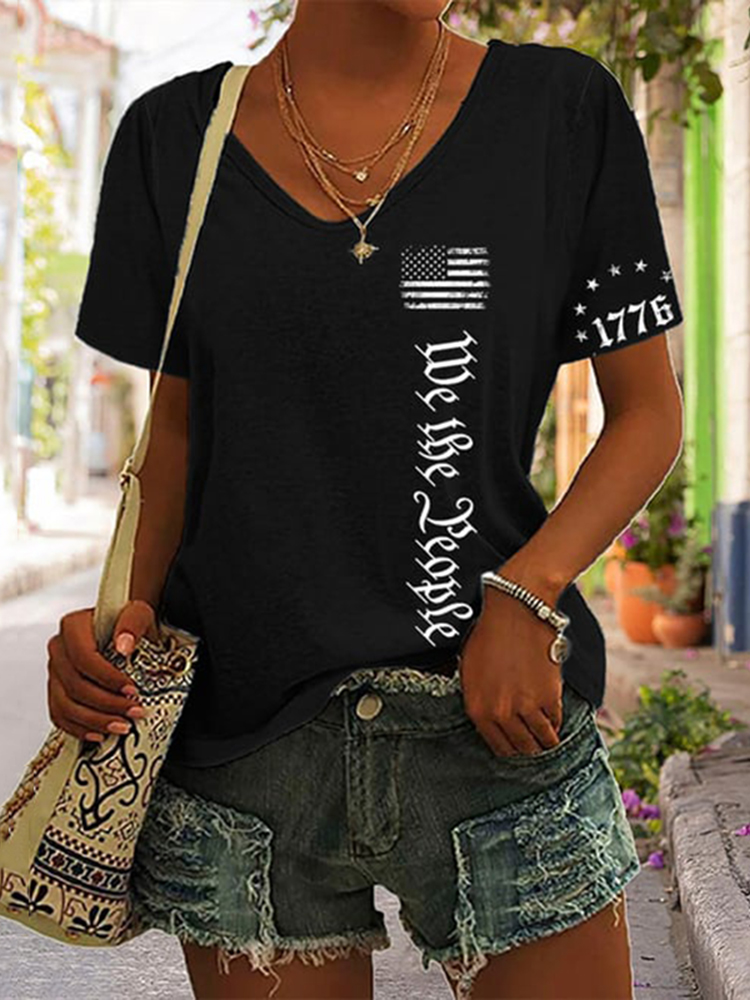 Comstylish Women's We The People Independence Day Printed V-Neck T-Shirt