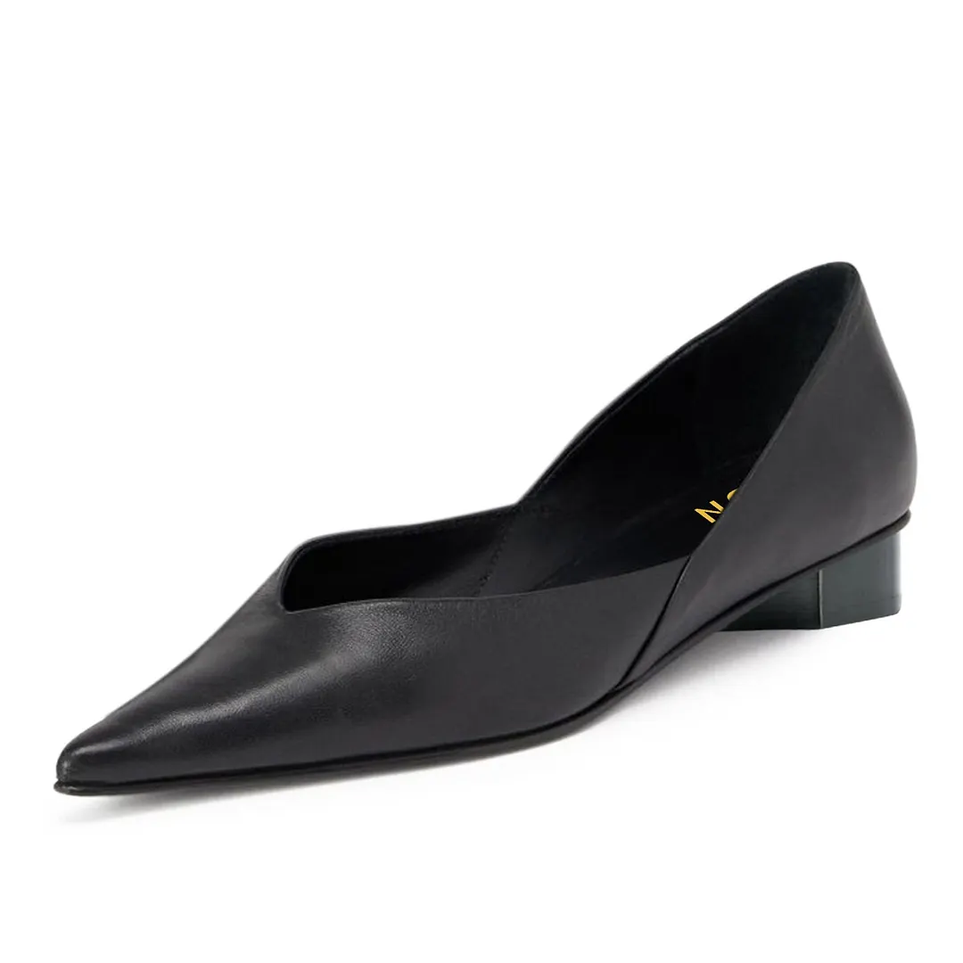 YDN Black Vegan Leather Pointed Toe Pump Flat Shoes for Women