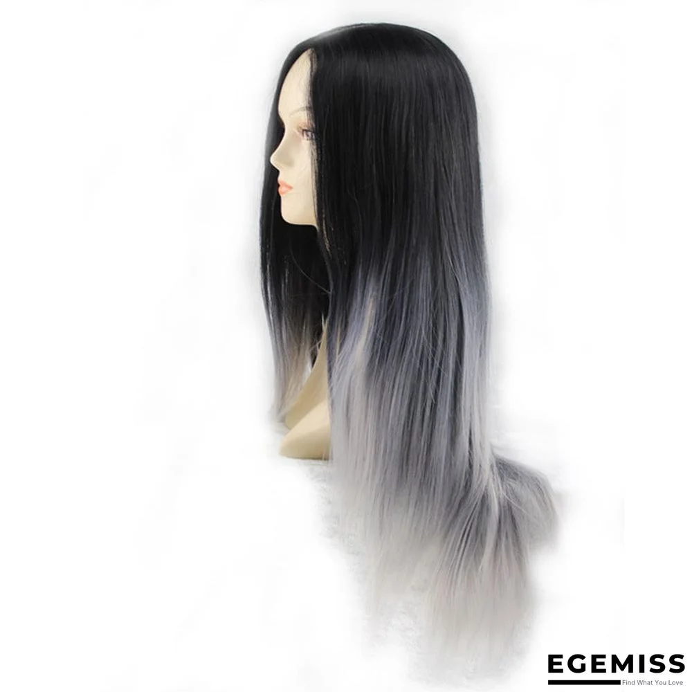 Black-gray Gradient Medium-long Hair Wig In Fake Headgear | EGEMISS
