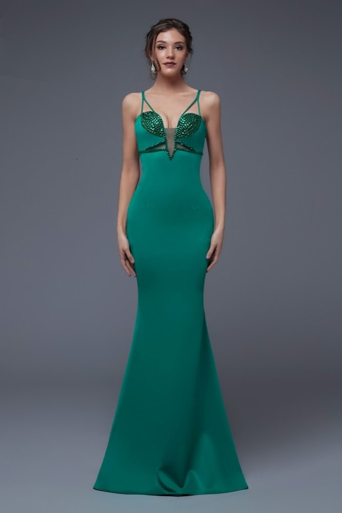 Chic V-Nekc Spaghetti-Straps Mermaid Prom Dress Long Online With Beadings - lulusllly
