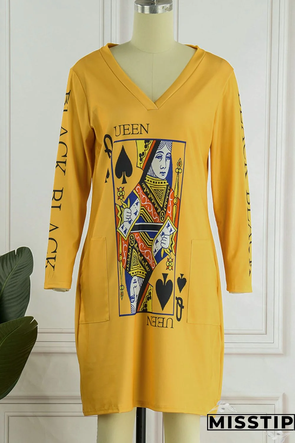 Dark Brown Casual Print Patchwork V Neck Long Sleeve Dresses