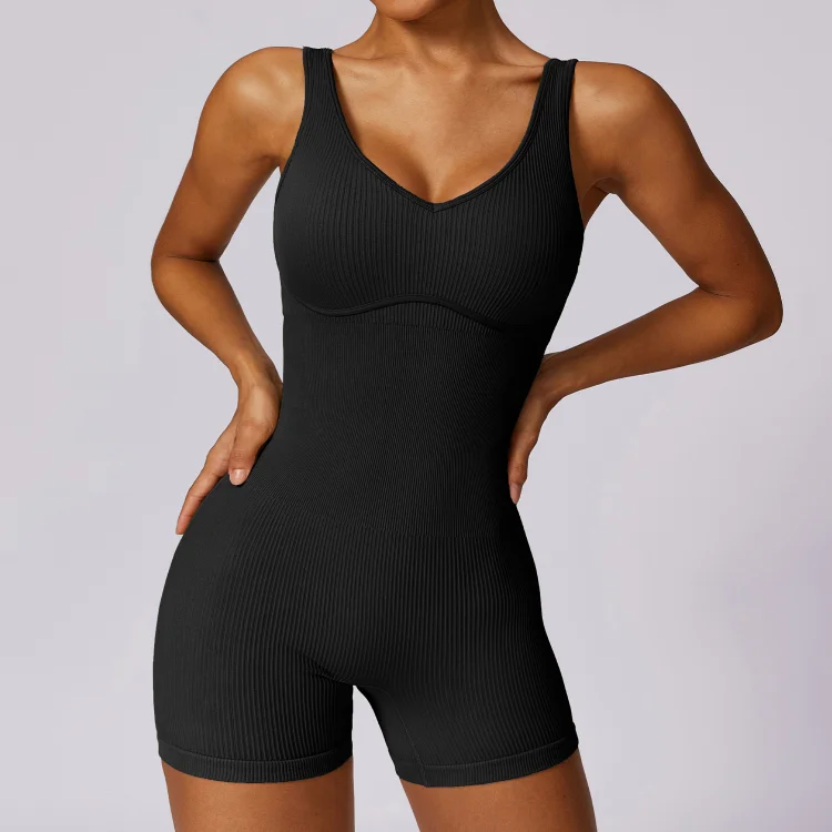 PASUXI Hot Selling New Fashion Breathable Seamless Bodysuits Ribbed Gym Knitted Quick Dry Sexy Sports Shorts Girls Jumpsuits huanwei