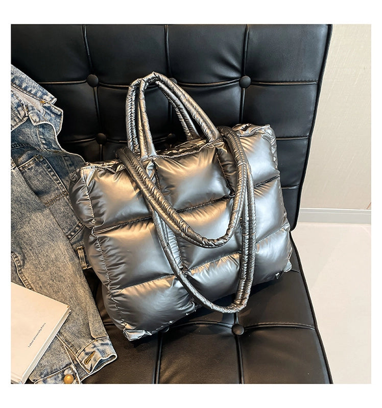 Women’s Large Cloth Solid Color Elegant Streetwear Sewing Thread Square Zipper Shoulder Bag