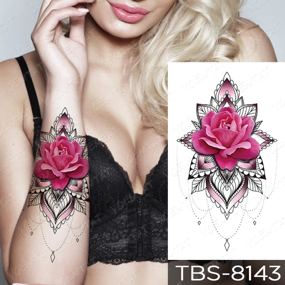 Waterproof Temporary Tattoo Sticker Dream Catcher Mandala Lotus Flash Tattoos Rose Flower Body Art Arm Water Transfer Fake Tatoo