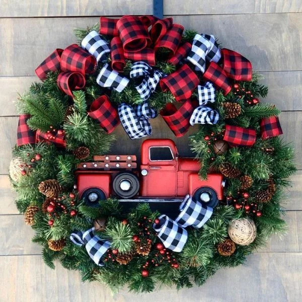 🔥kukelife🔥Christmas-red truck christmas wreath