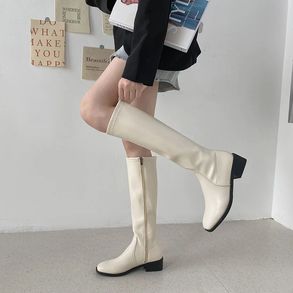 Women Knee High Boots Premium Leather Made Modern Pointed Toe Winter Shoes