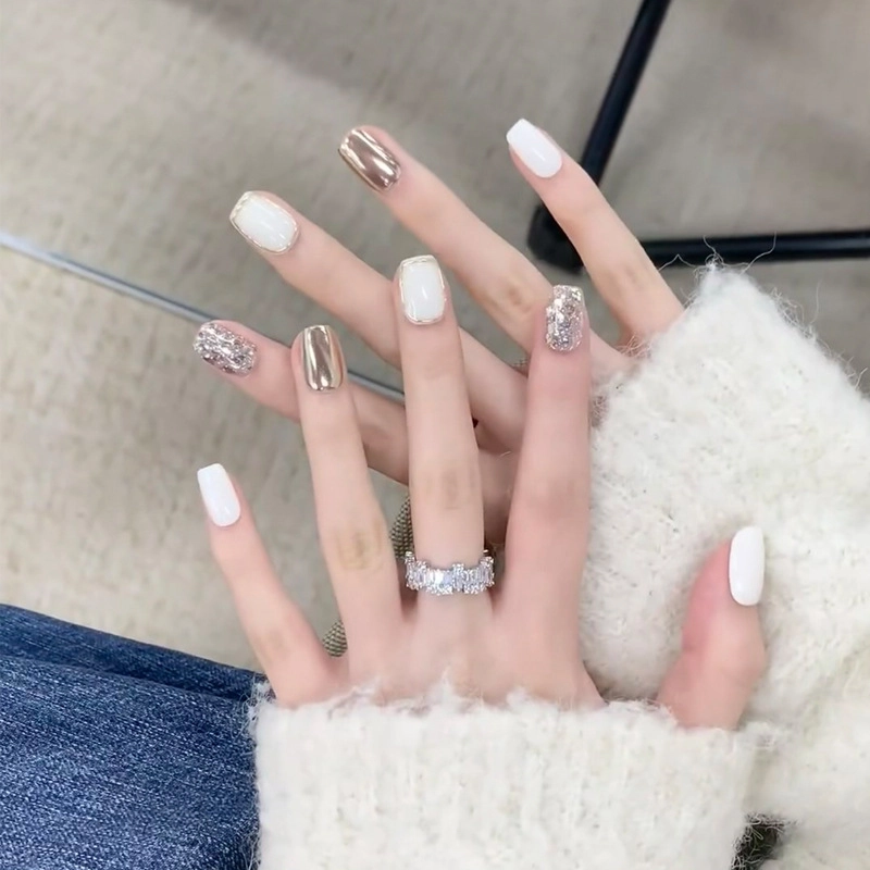 Wear Nail Beauty Nail Piece TikTok Hot Blush Gradient Butterfly Nail Sticker Finished Detachable Fake Nail