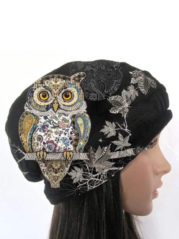 Retro cute owl pirnt casual warm hat cap